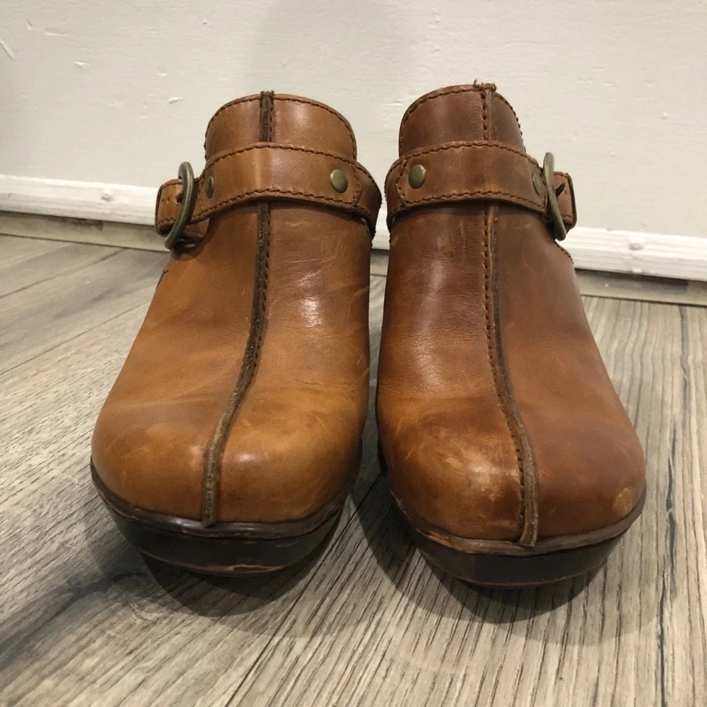 Born Leather Mules Clogs Heels with Buckle Leather Brown 8 - Picture 3 of 10